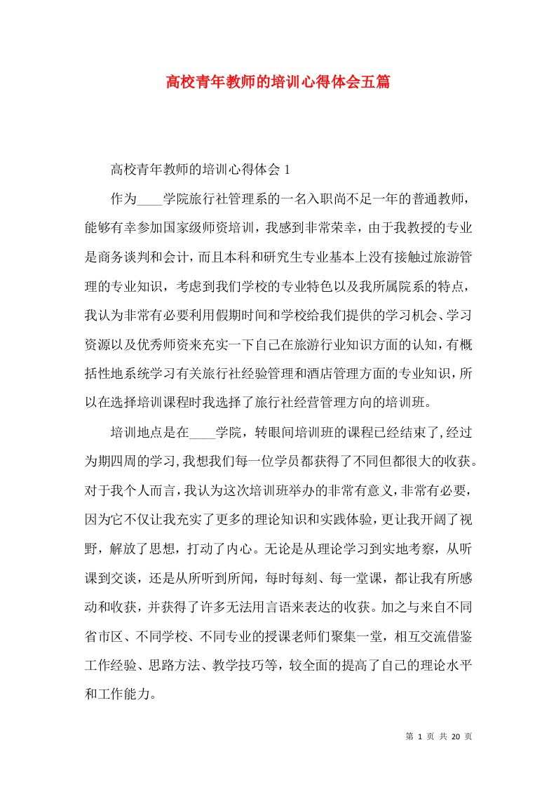 高校青年教师的培训心得体会五篇