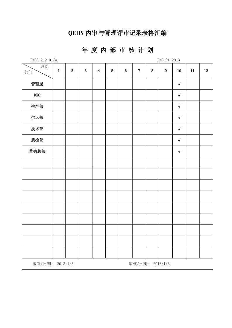QEHS内审与管理评审记录表格汇编