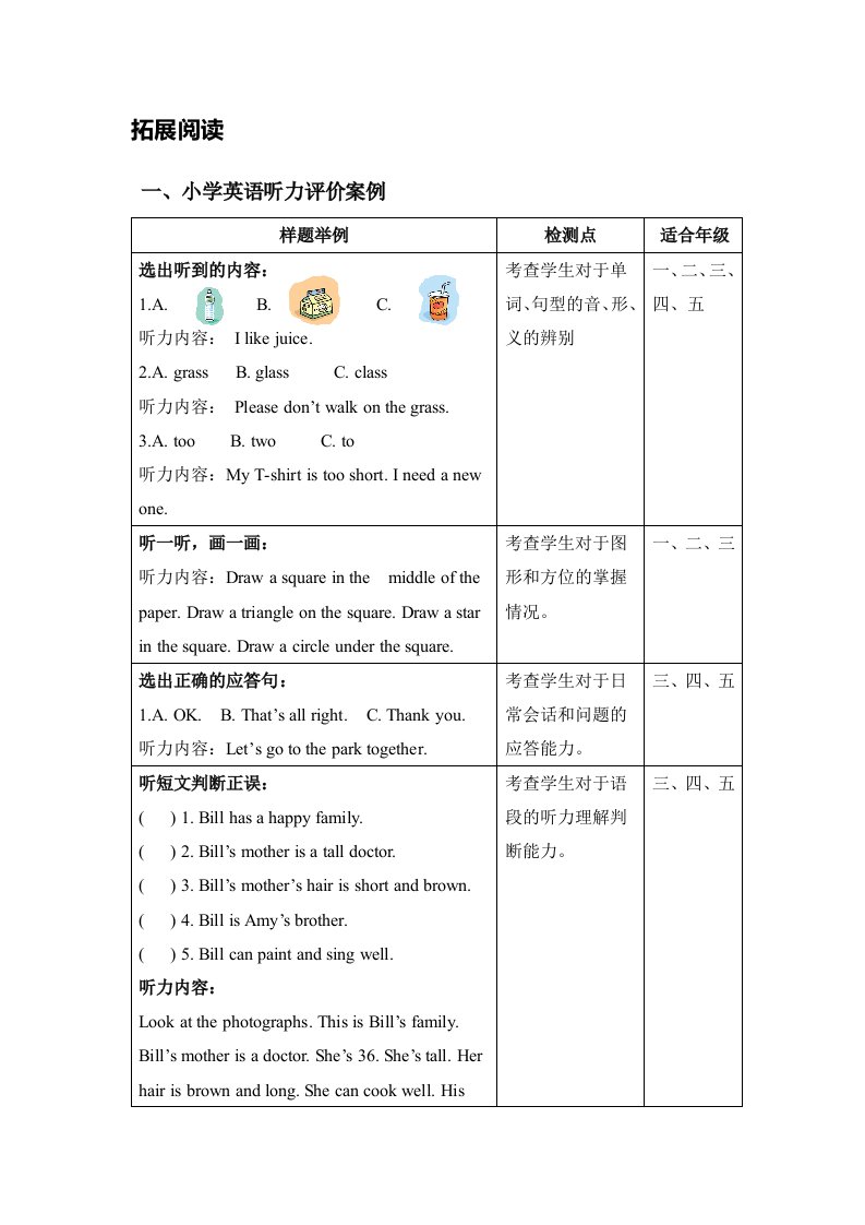 小学英语听力评价