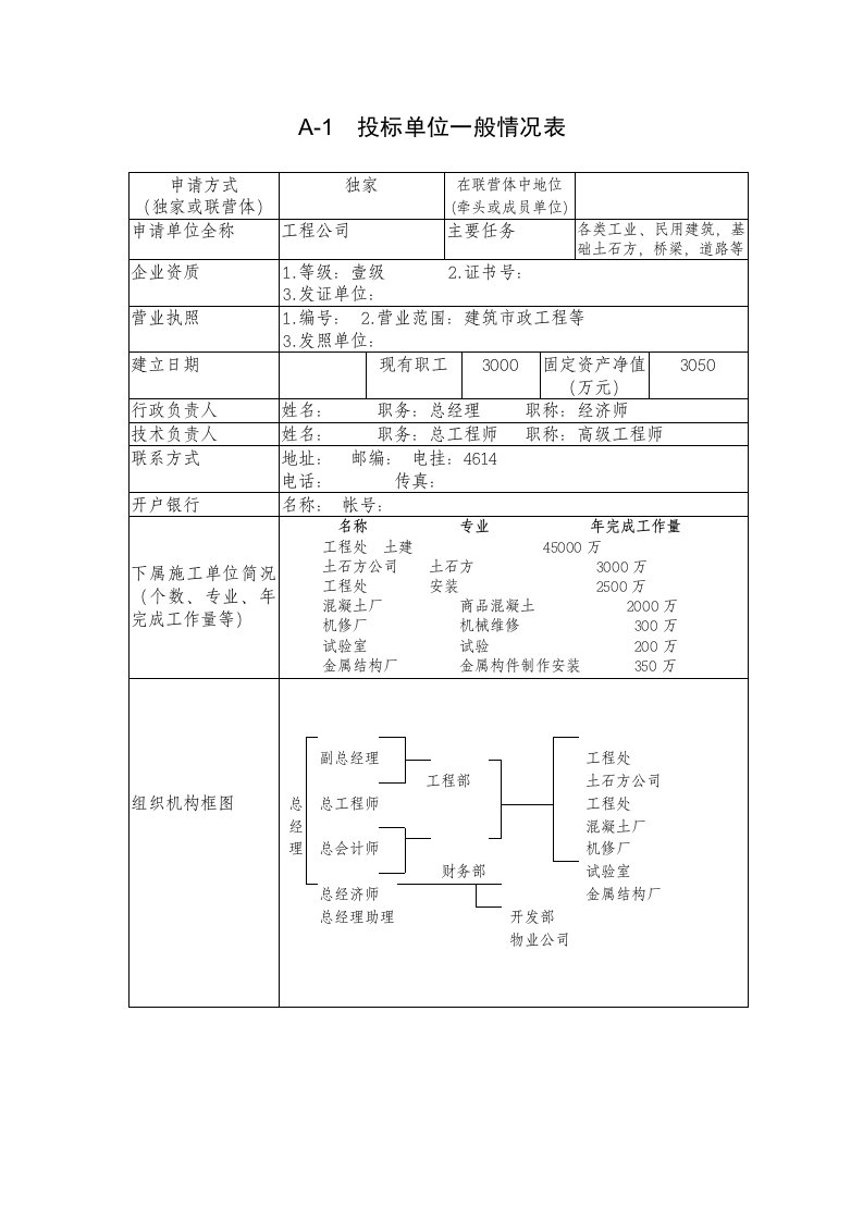 标准投标书编制格式