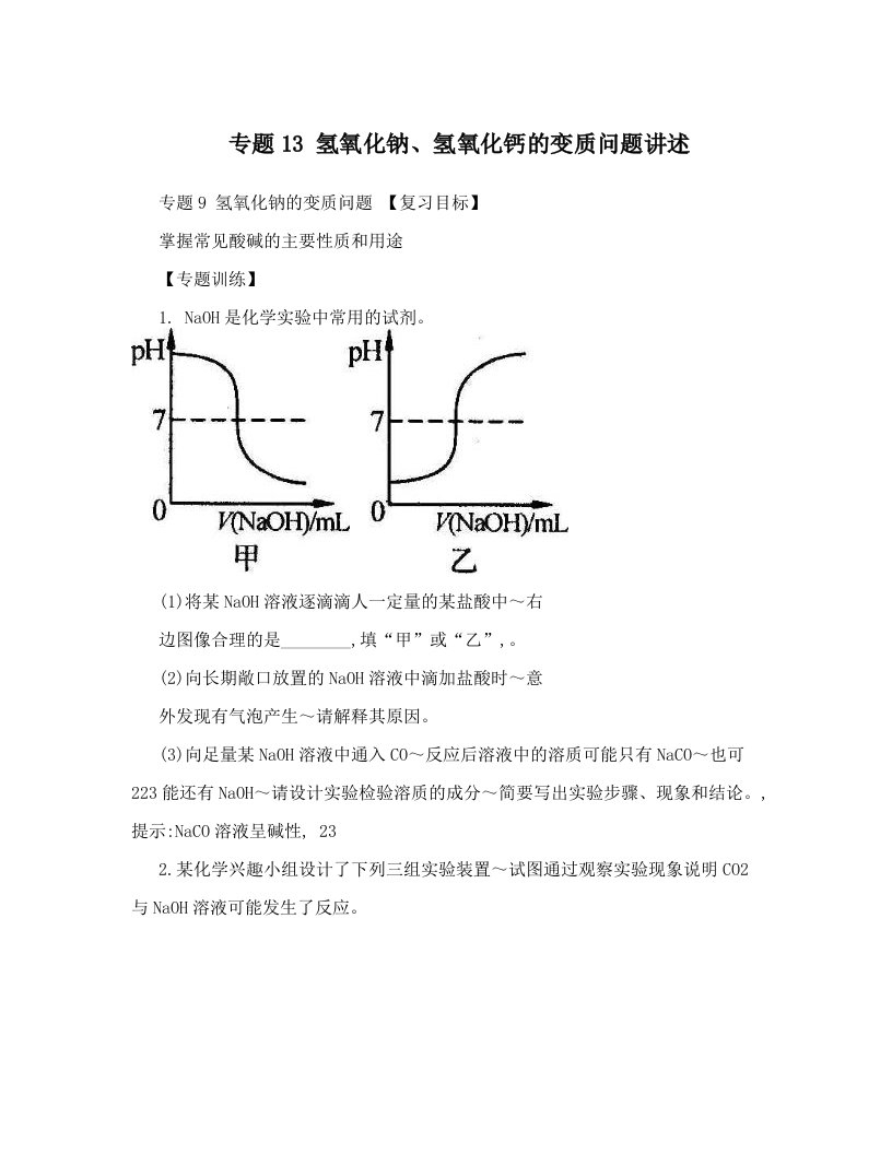 专题13+氢氧化钠、氢氧化钙的变质问题讲述