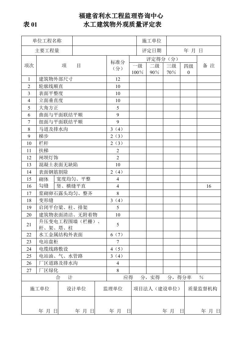 水工标质量评定表