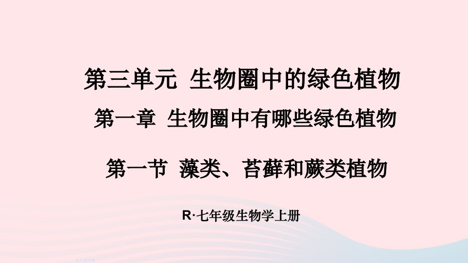 2023七年级生物上册第三单元生物圈中的绿色植物第一章生物圈中有哪些绿色植物第一节藻类苔藓和蕨类植物课件新版新人教版