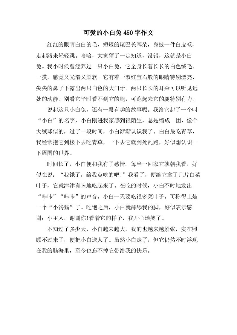 可爱的小白兔450字作文