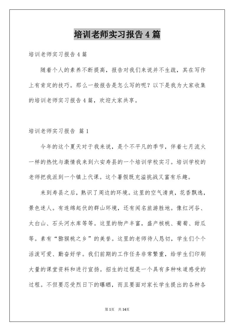 培训老师实习报告4篇