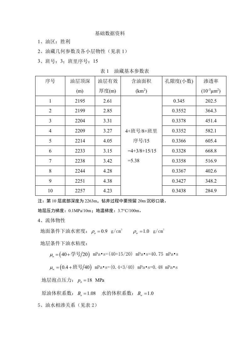 工程设计-油藏工程课程设计