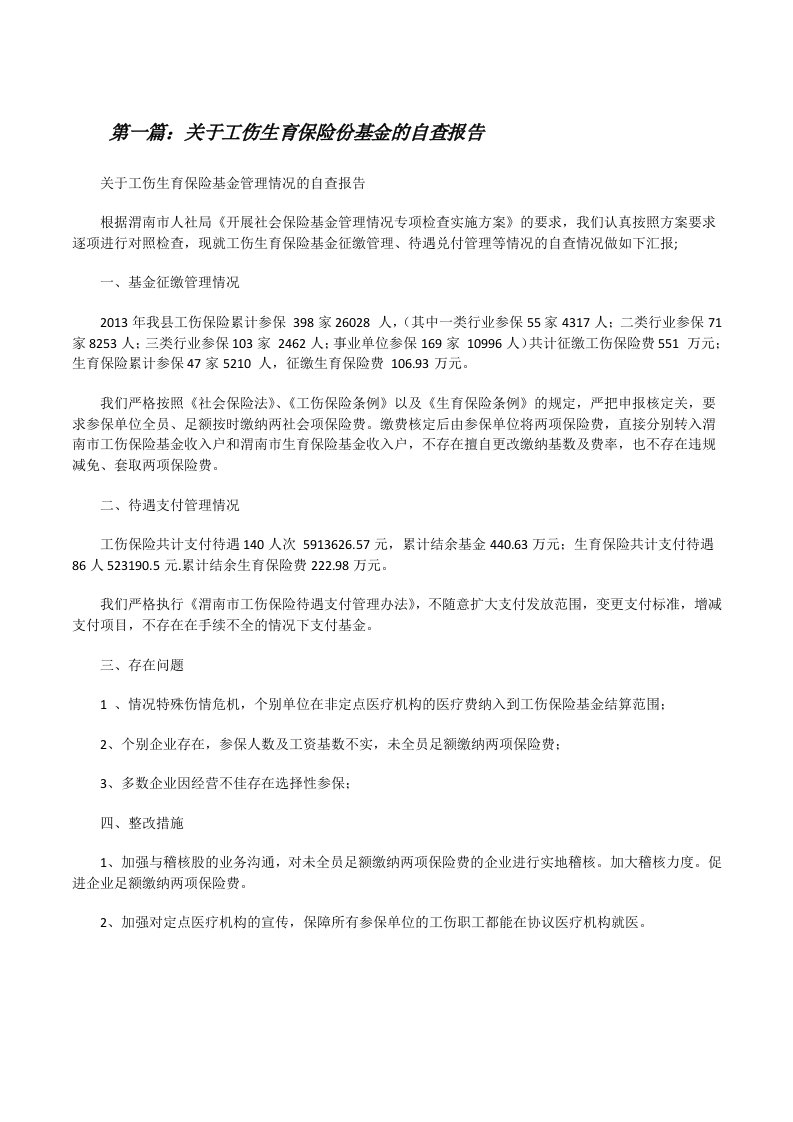 关于工伤生育保险份基金的自查报告[修改版]