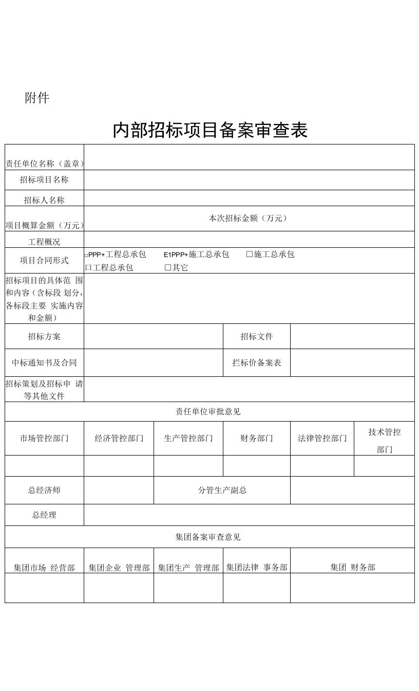 内部招标项目备案审查表