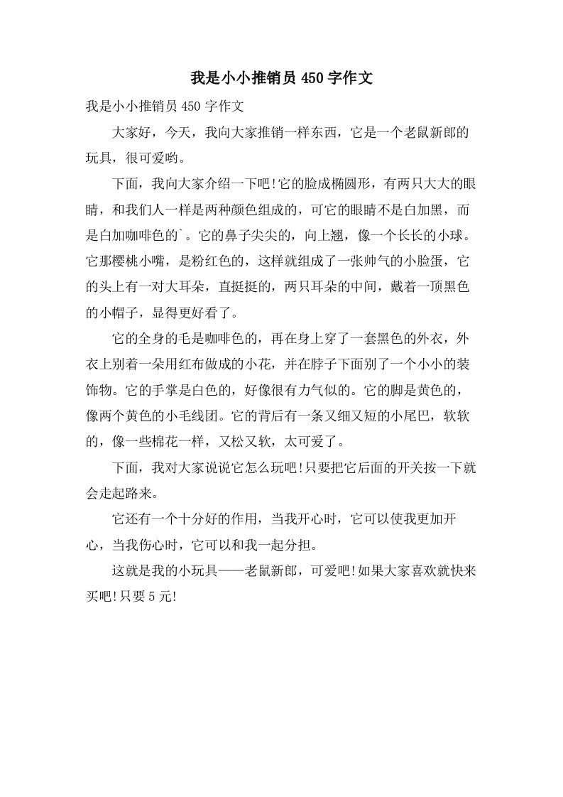 我是小小推销员450字作文