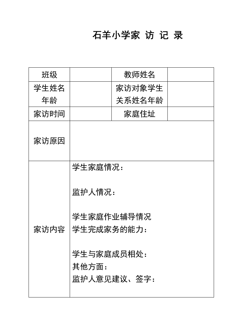 完整word版-家访记录表格及范文