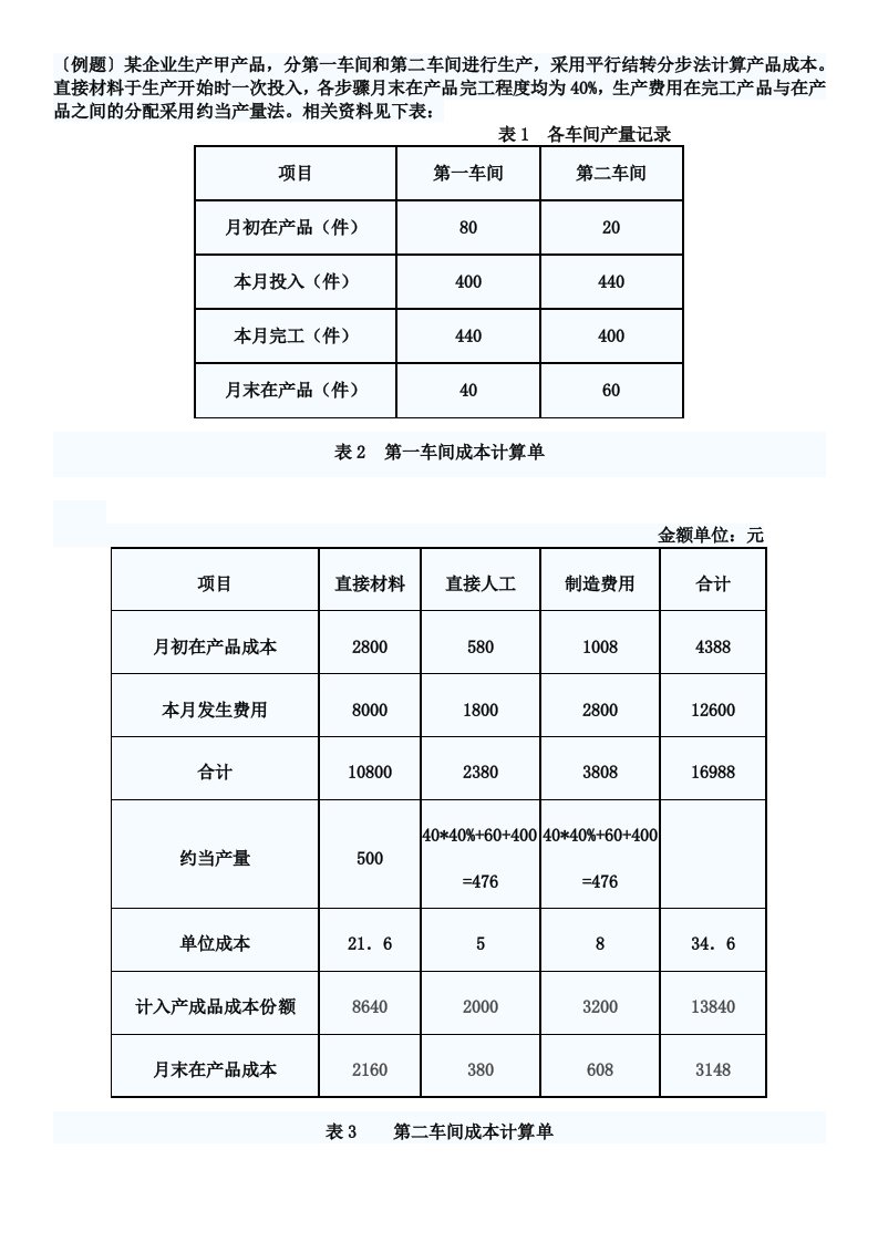 平行结转分步法例题