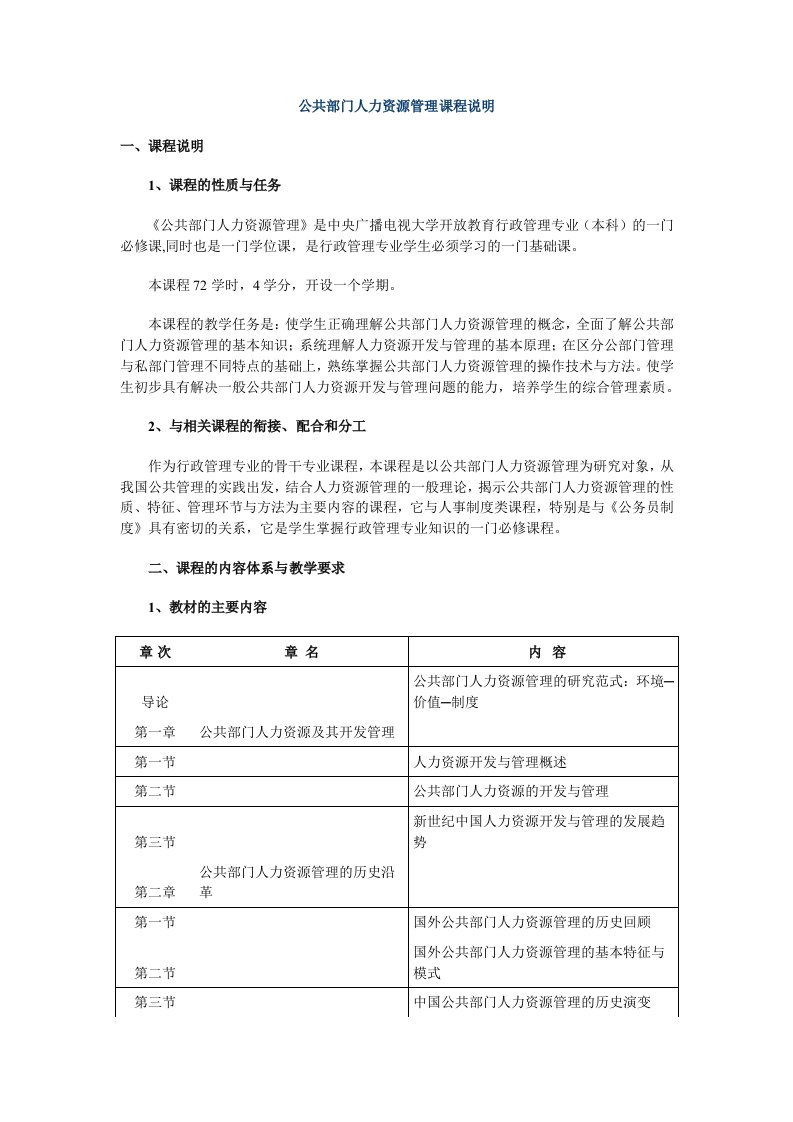 公共部门人力资源管理课程说明