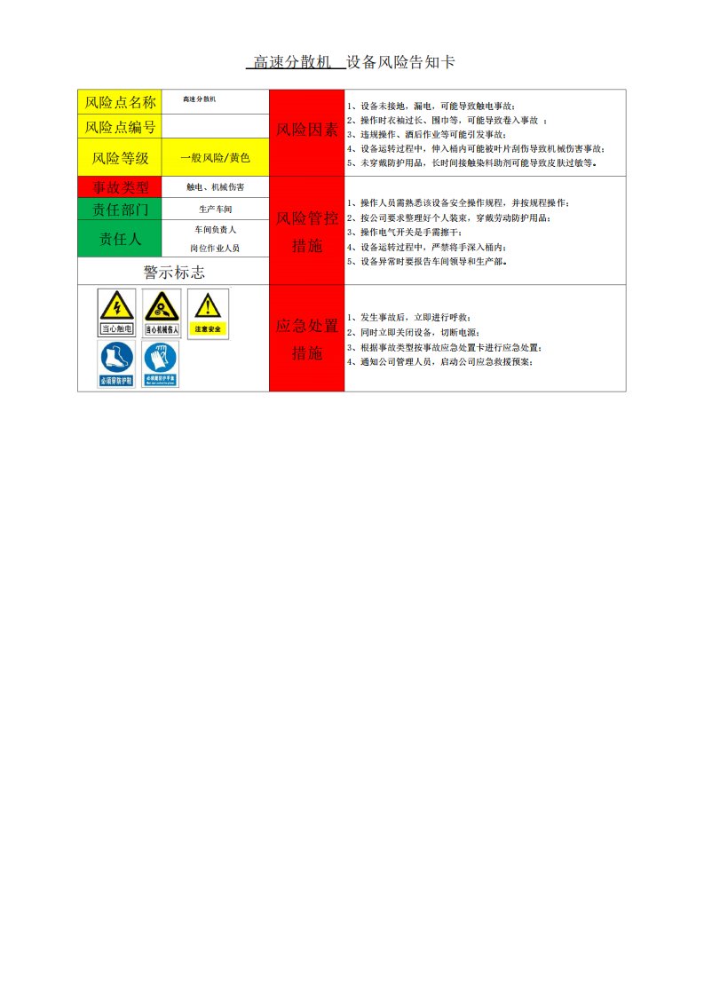 安全风险告知牌高速分散机