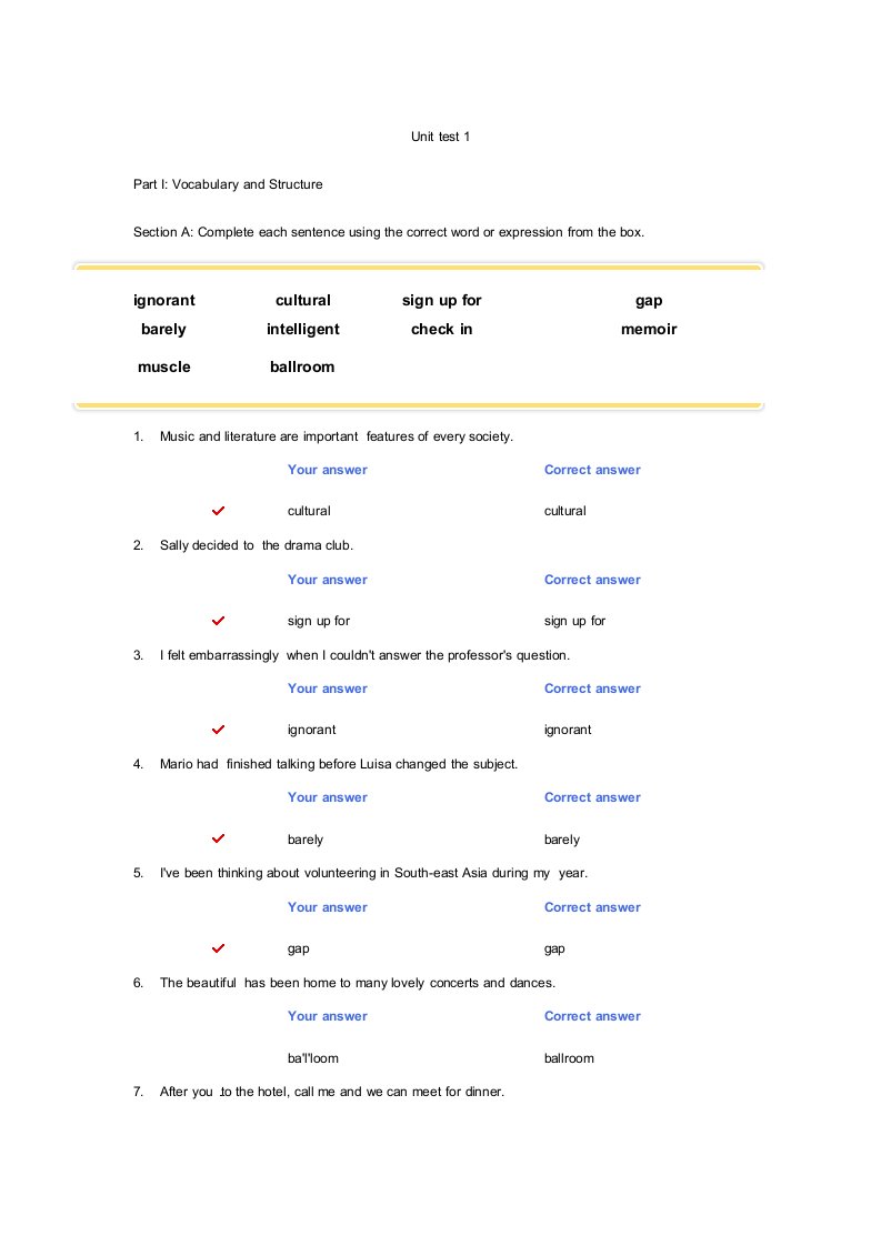 新标准大学英语综合教程1Test