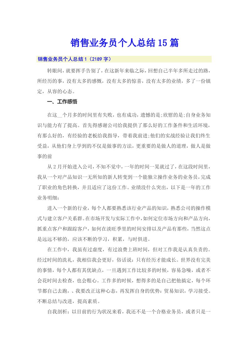 销售业务员个人总结15篇