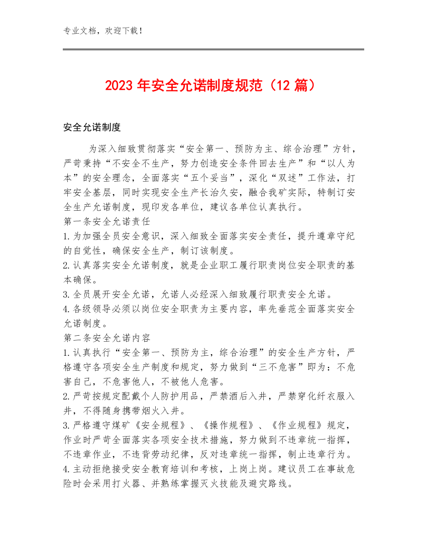 2023年安全允诺制度规范（12篇）