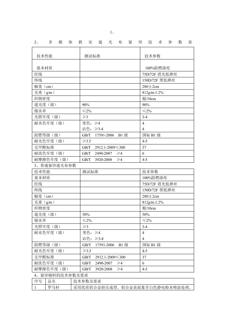 遮光布技术参数