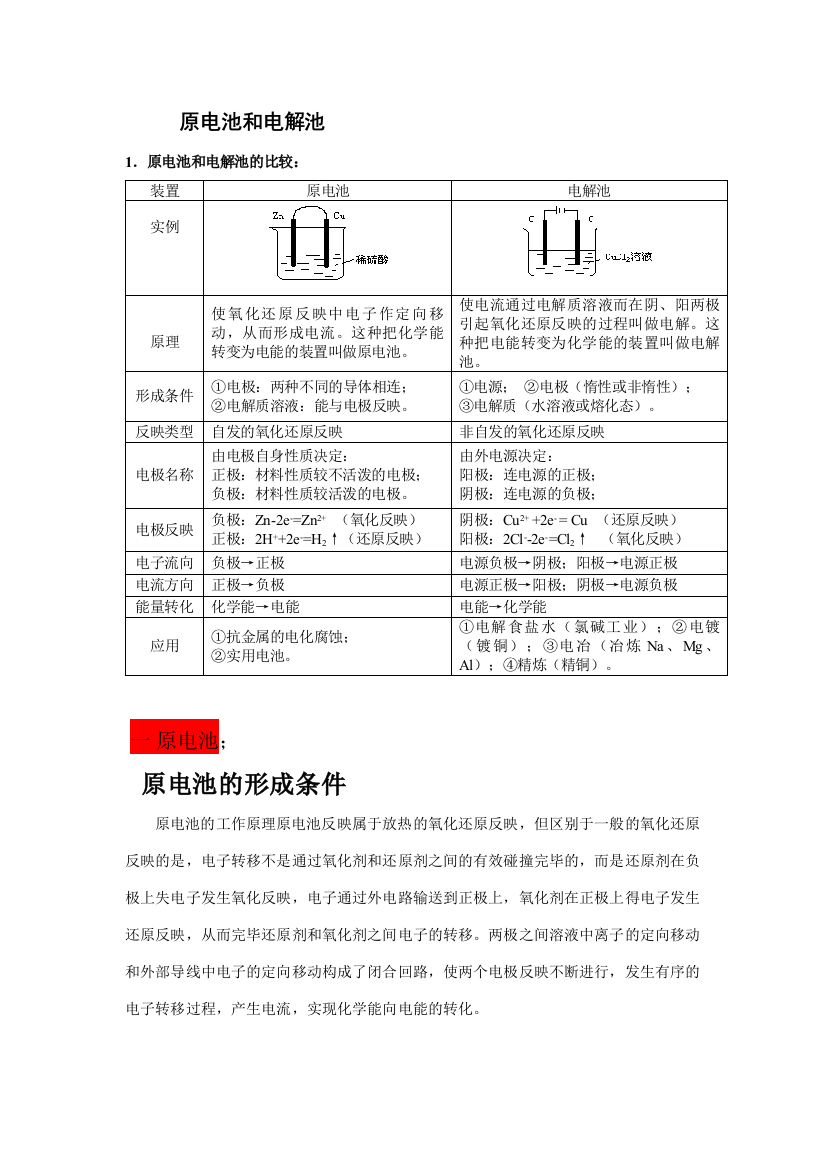 2023年高中化学知识点原电池和电解池