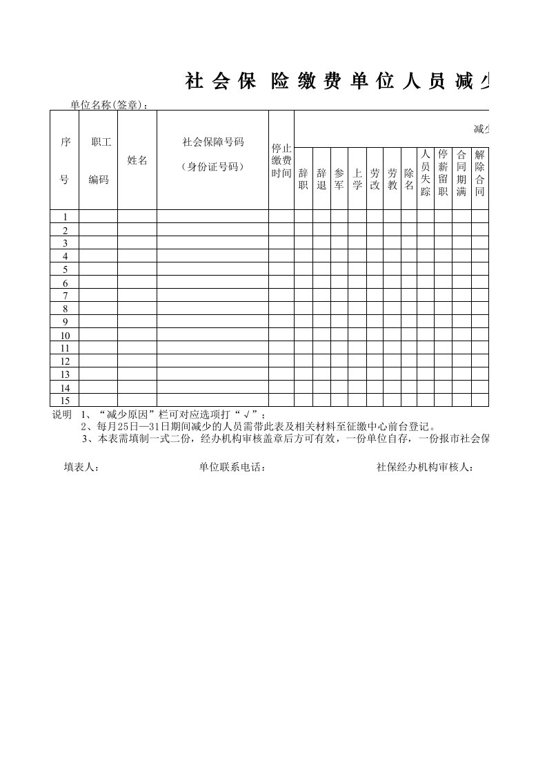 社保减少人员花名册