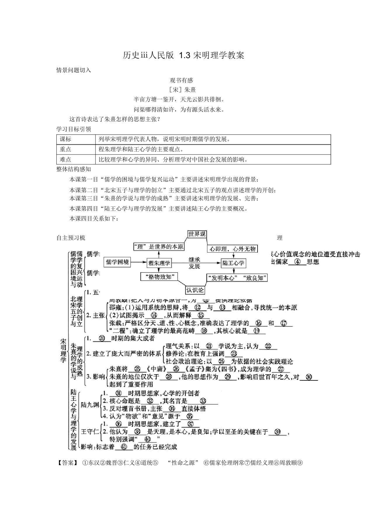 历史ⅲ人民版1.3宋明理学教案