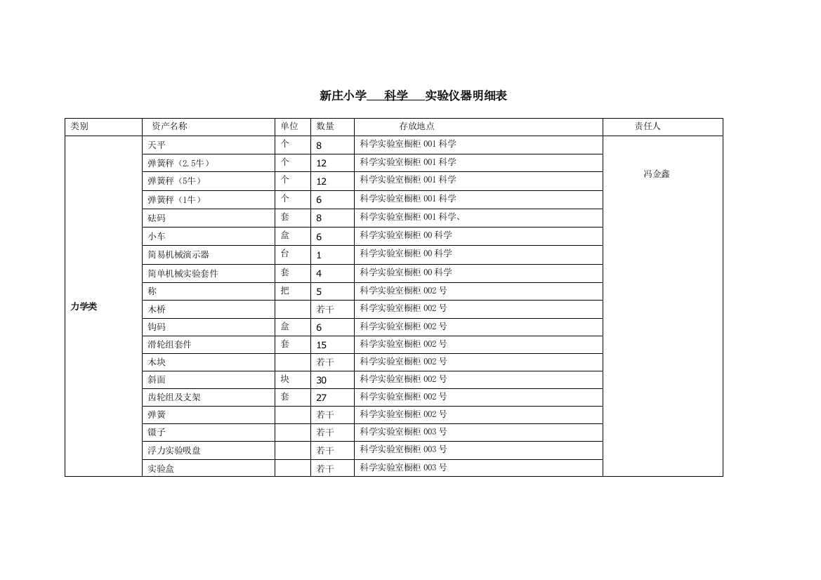 科学实验仪器台账