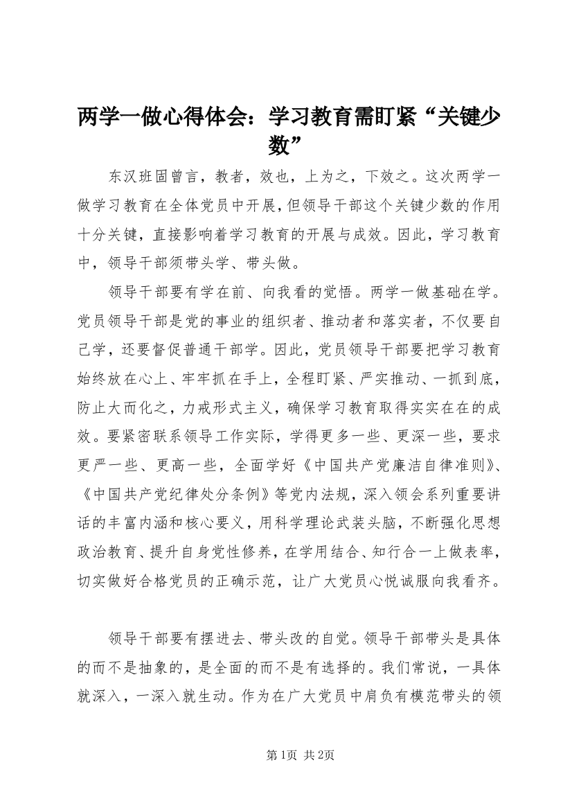 两学一做心得体会：学习教育需盯紧“关键少数”