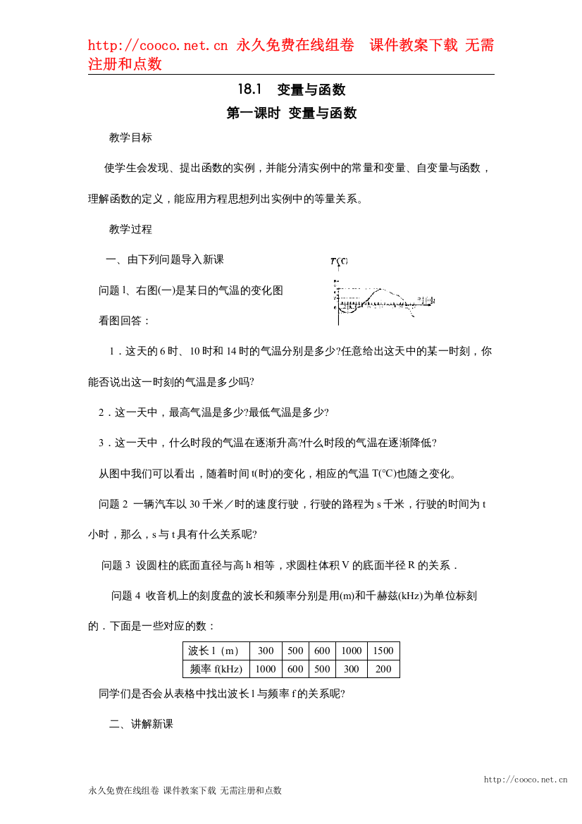 【精编】18全章教案)181　变量与函数doc初中数学