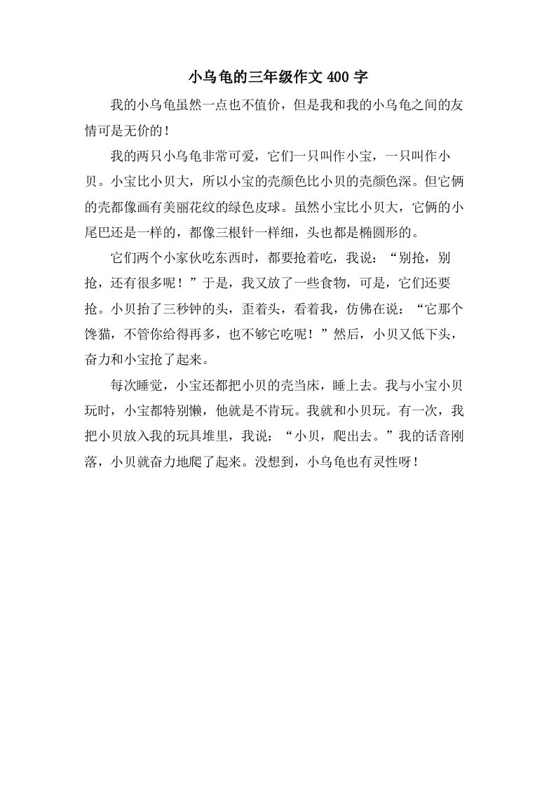 小乌龟的三年级作文400字