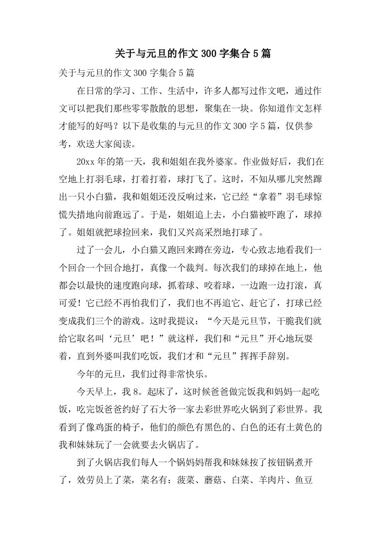 关于与元旦的作文300字集合5篇