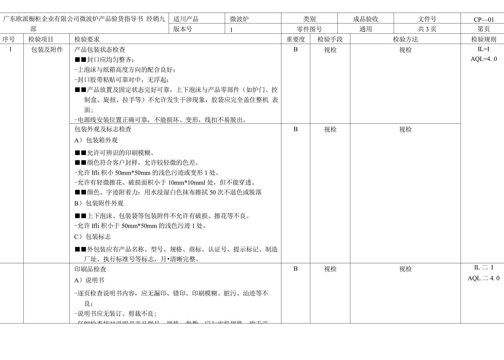 美的微波炉产品验货指导书（页）