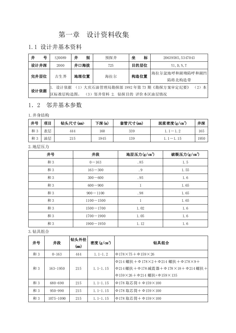 钻井工程及采油工程课程设计