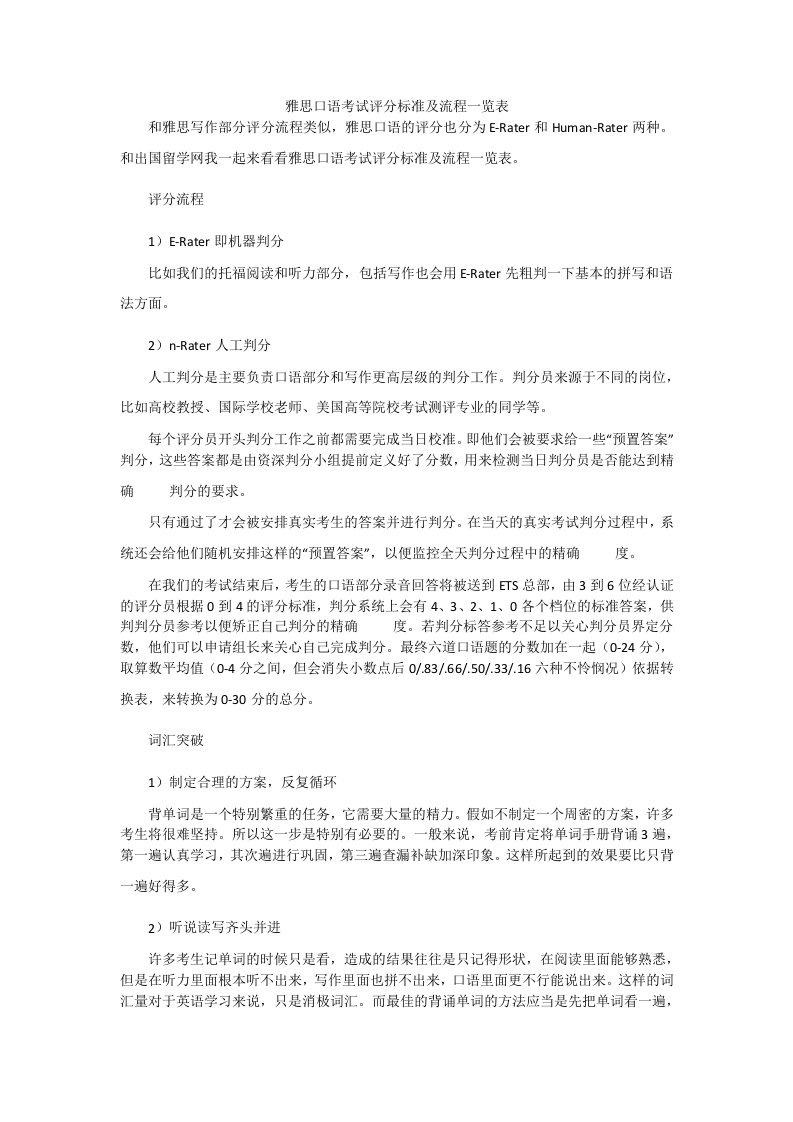 雅思口语考试评分标准及流程一览表