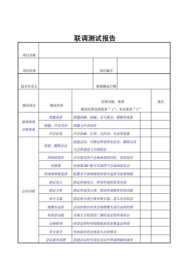 系统联调测试报告(视频会议)