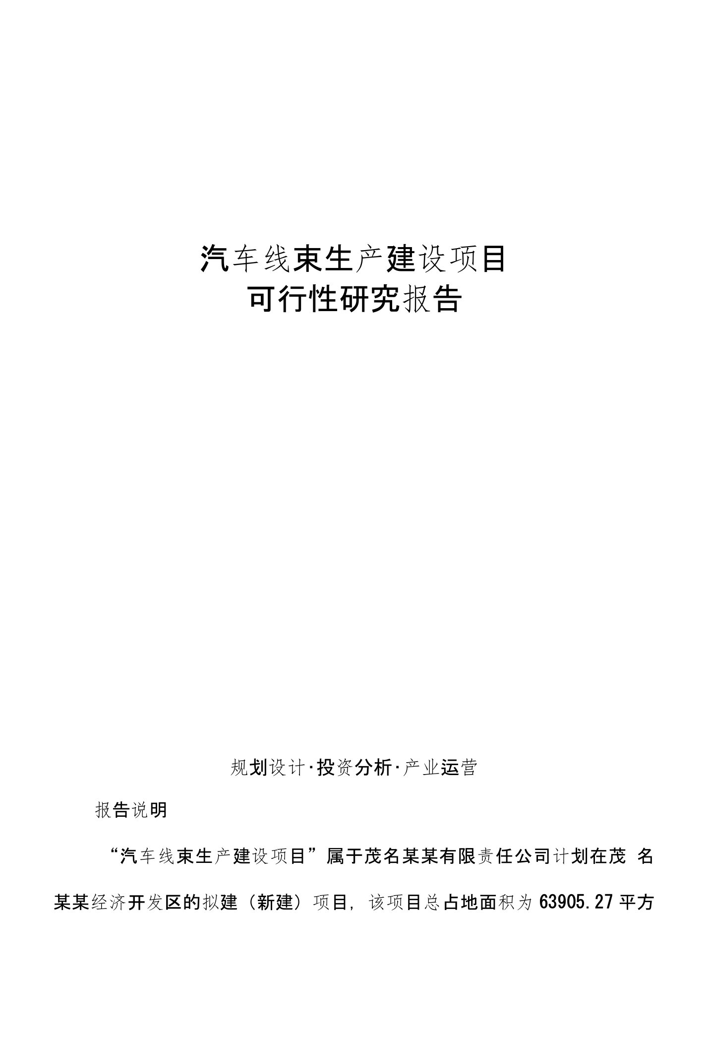 汽车线束生产建设项目可行性研究报告