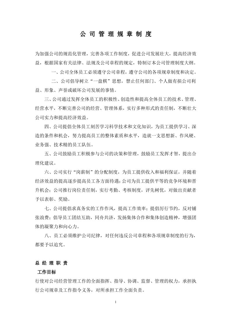 公司规章制度及各部门分工职责划分文档