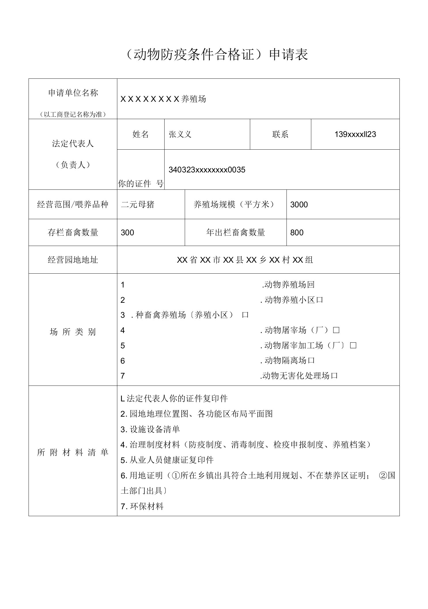 2022年《动物防疫条件合格证》申请表（样表）