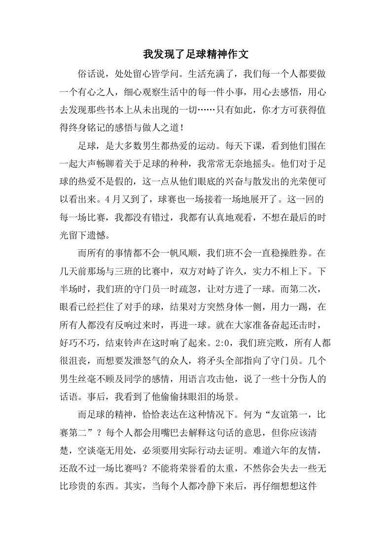 我发现了足球精神作文