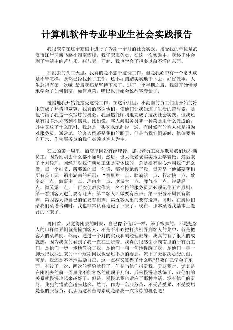 计算机软件专业毕业生社会实践报告