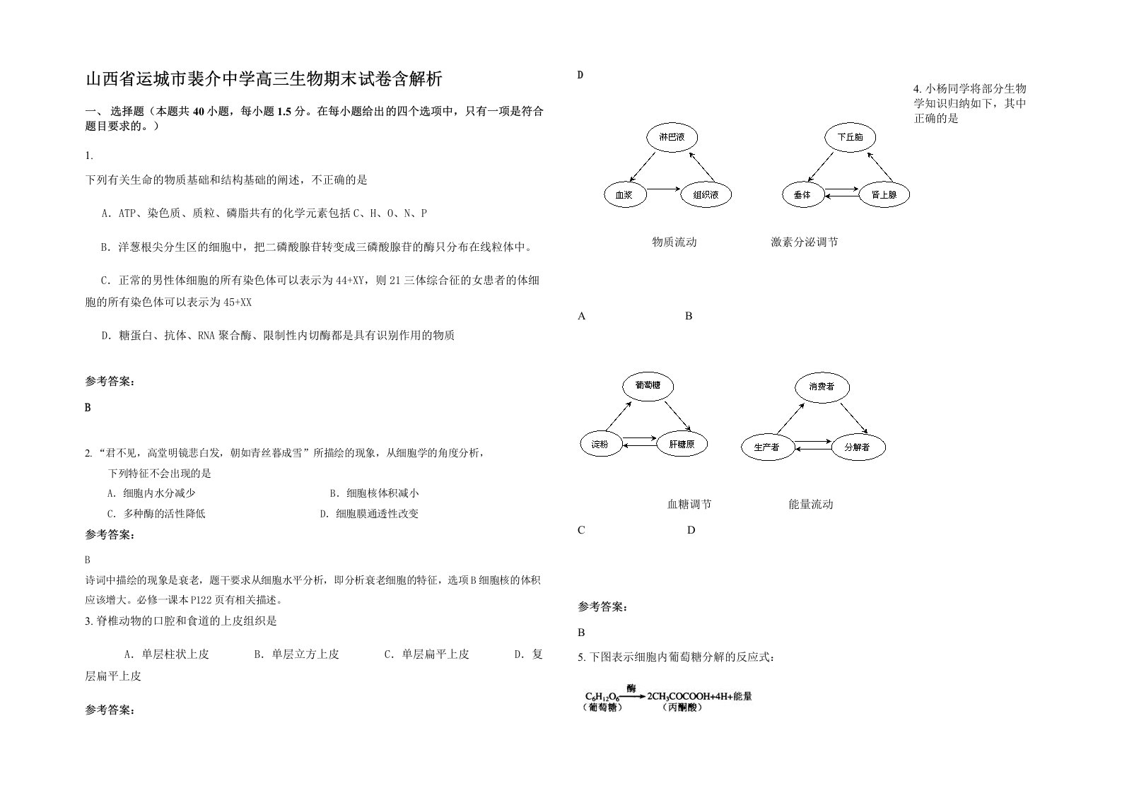 山西省运城市裴介中学高三生物期末试卷含解析