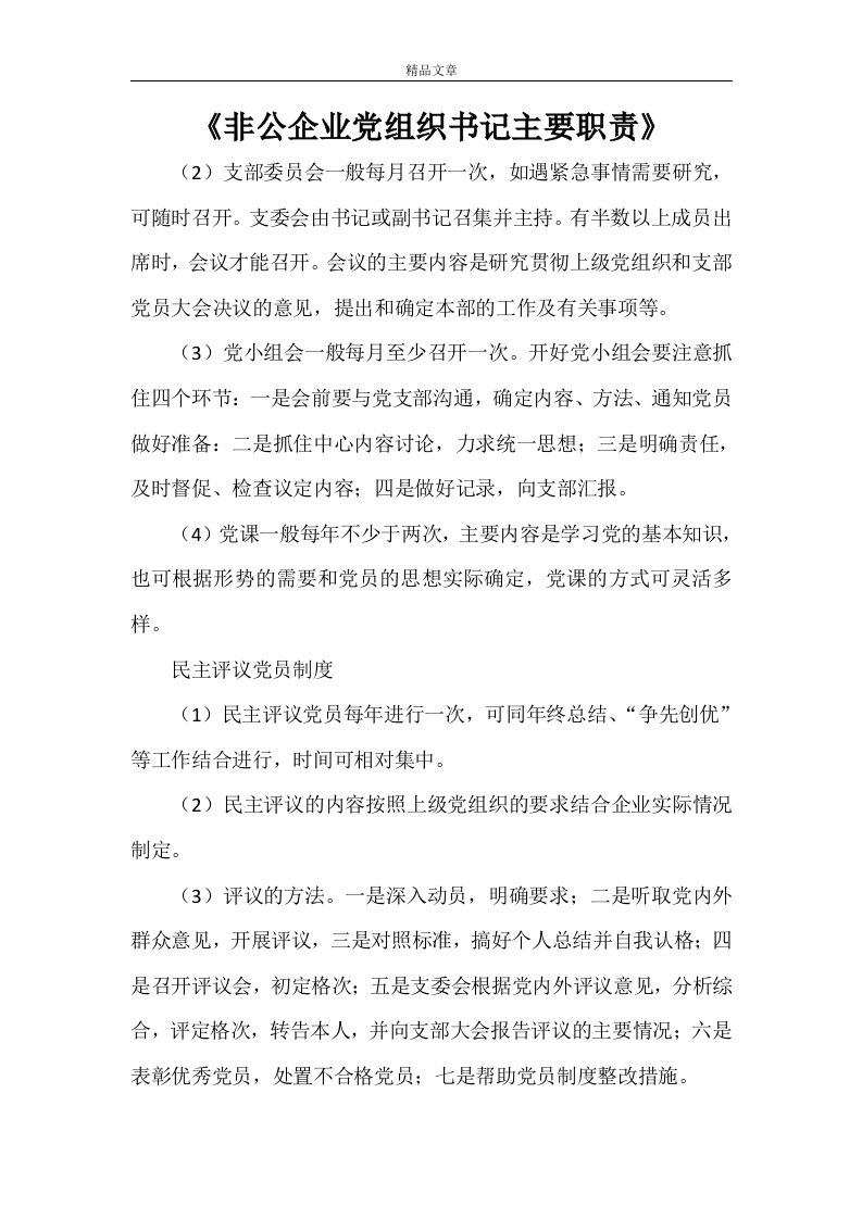 《非公企业党组织书记主要职责》