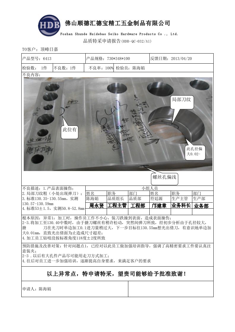 品质申请特采报告