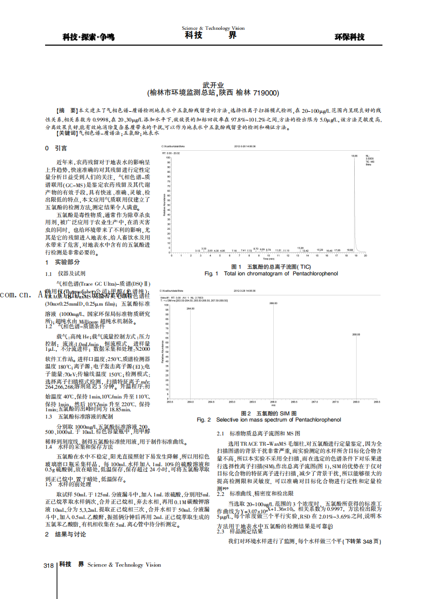 气相色谱-质谱法测定地表水中的五氯酚