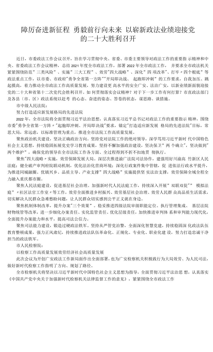 踔厉奋进新征程勇毅前行向未来以崭新政法业绩迎接党的二十大胜利召开