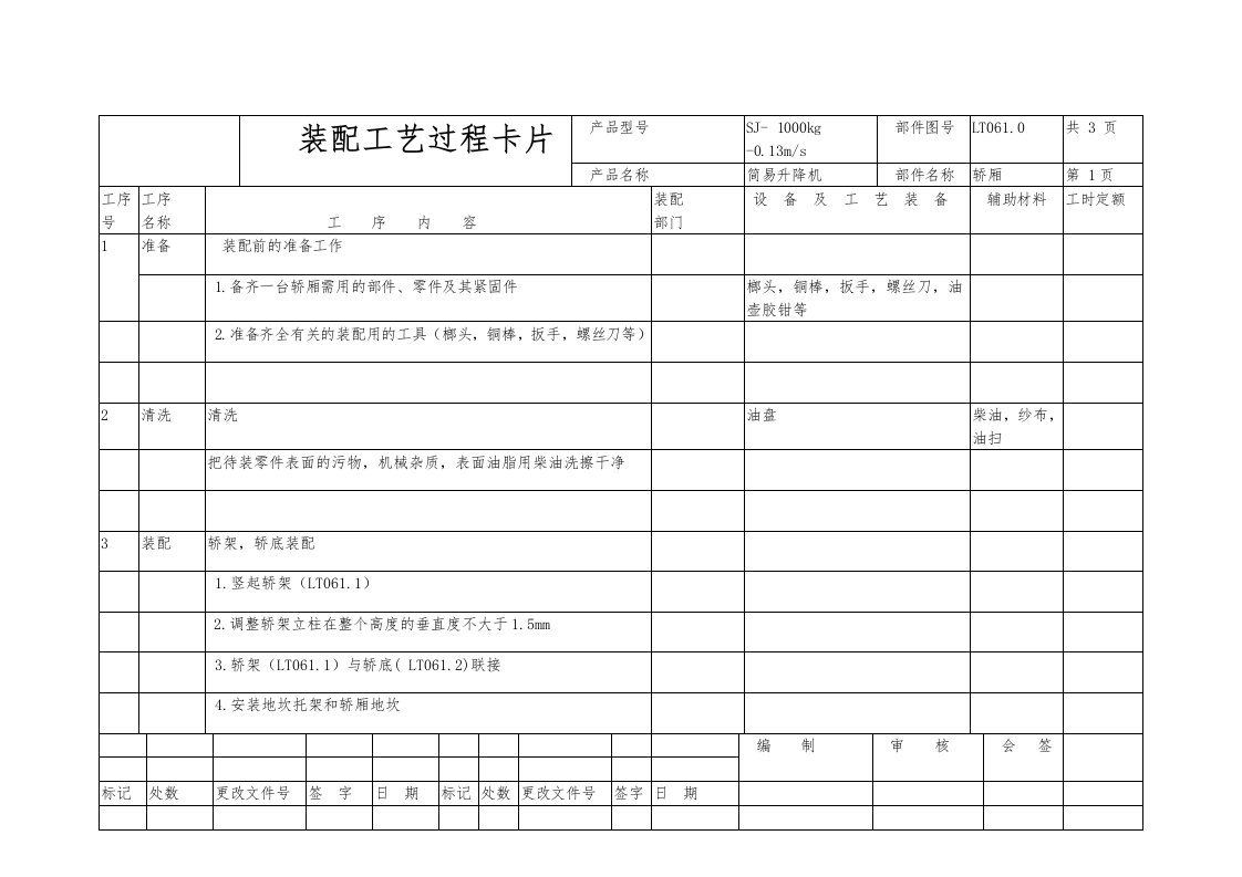 装配工艺设计过程卡片