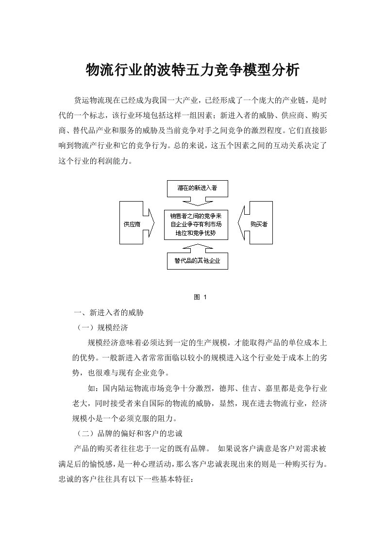 物流行业的波特五力竞争模型分析