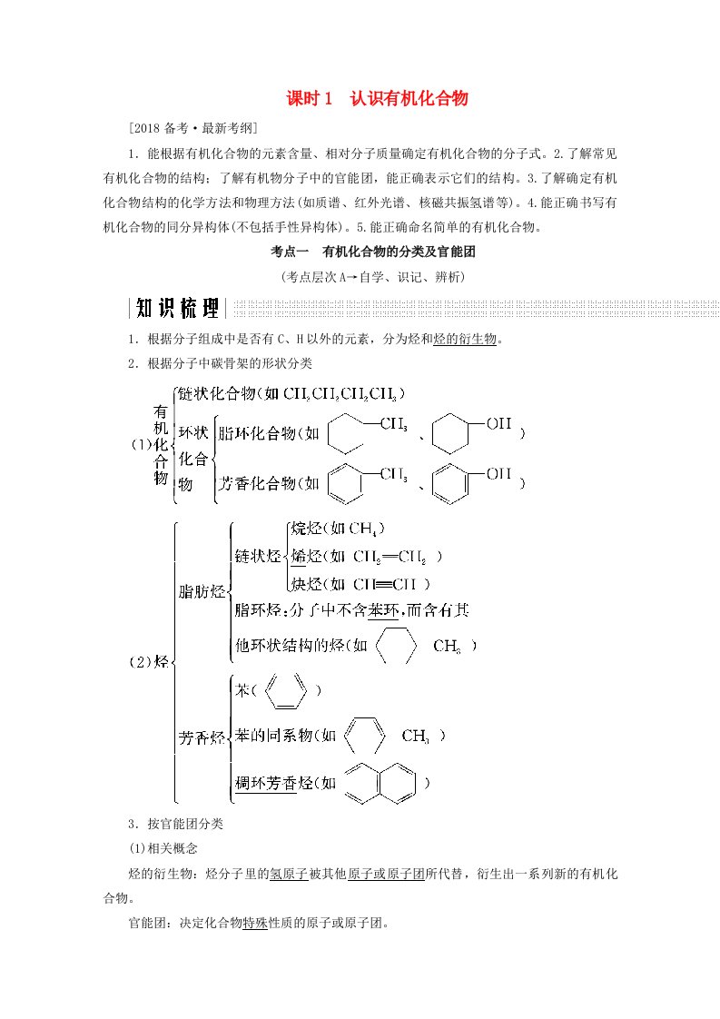 高考化学总复习第十二章有机化学基础课时1认识有机化合物练习新人教版