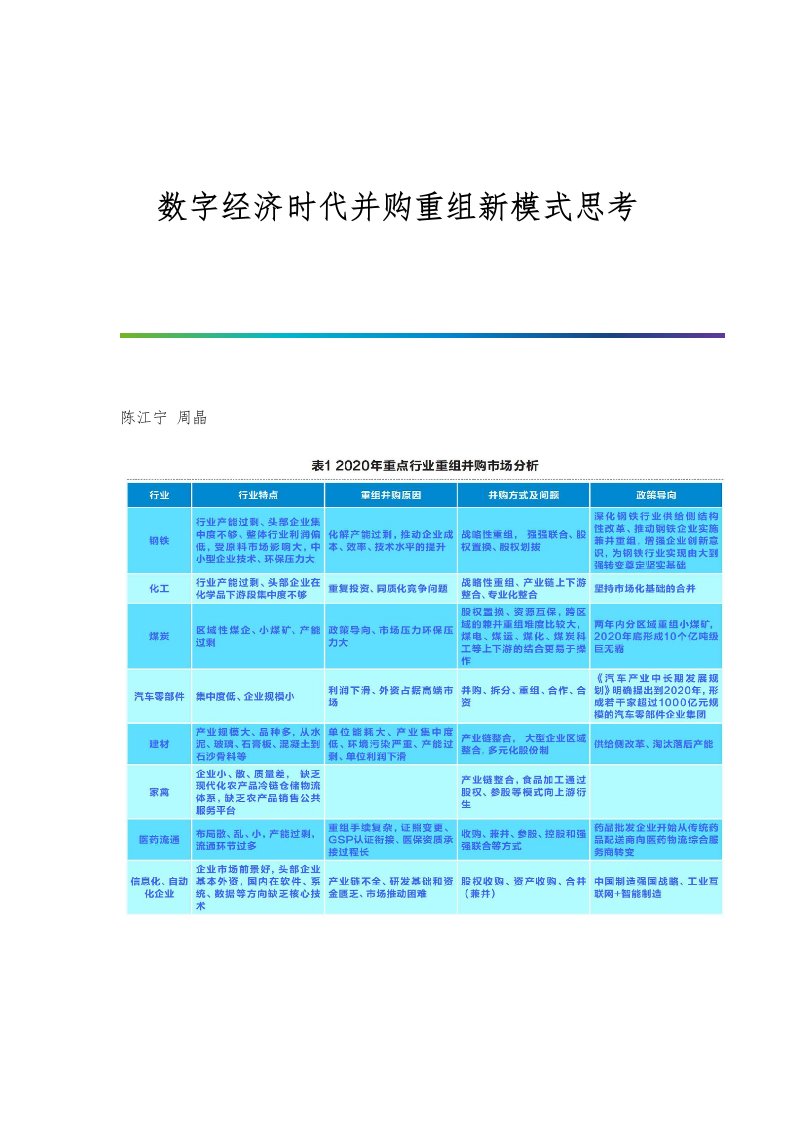 数字经济时代并购重组新模式思考