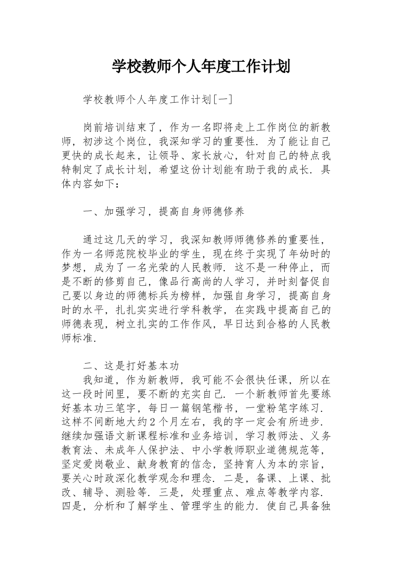 学校教师个人年度工作计划