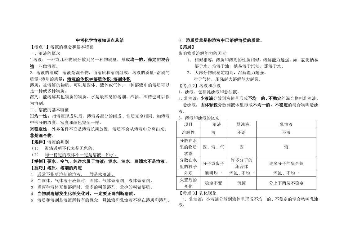 初三化学溶液知识点总结