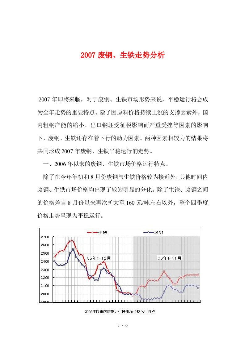 废钢、生铁市场价格运行特点